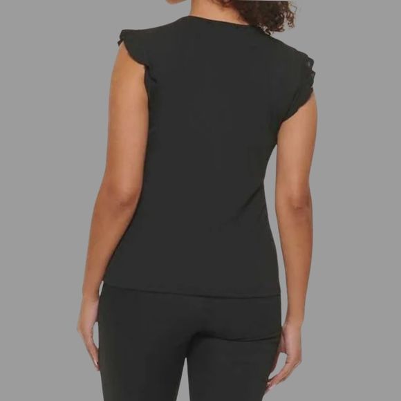 Marc Andrews Ruffle Sleeve V-Neck Black Blouse Size Large NWT - Picture 2 of 5